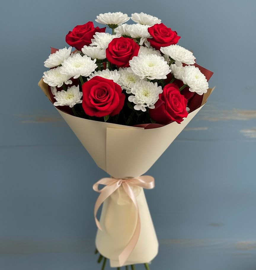 Букет цветов из: Розы и Хризантемы в Вырубово