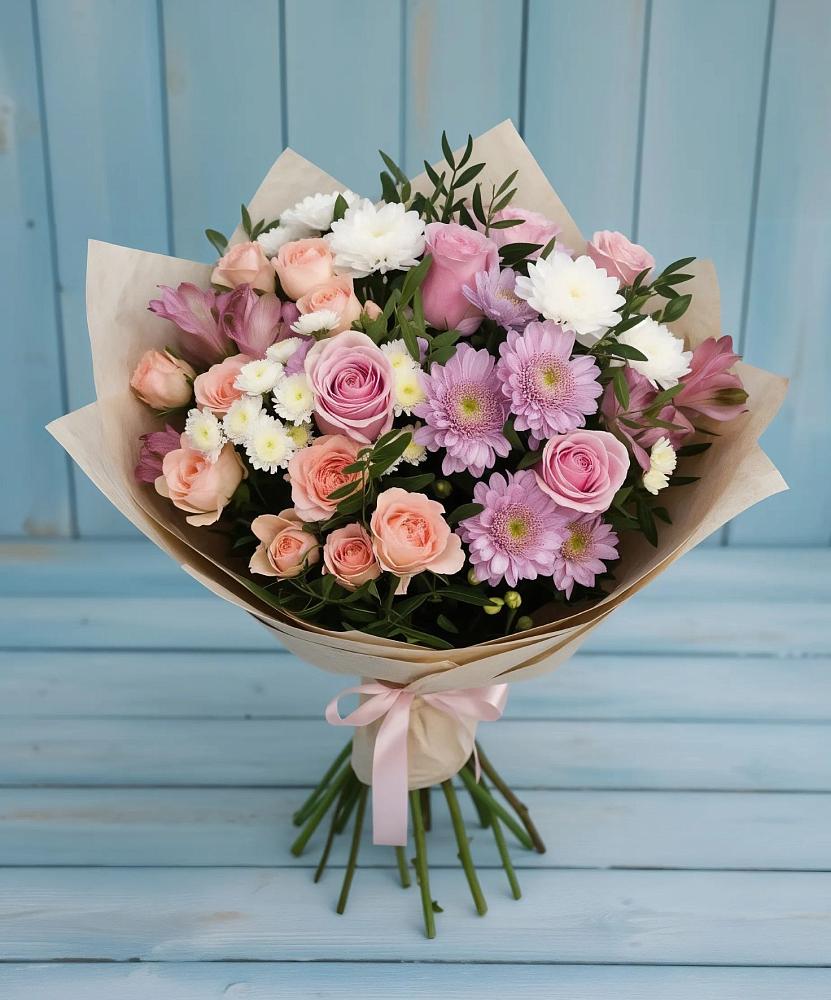 Букет цветов из: Хризантемы, Розы и Альстромерии в Вырубово