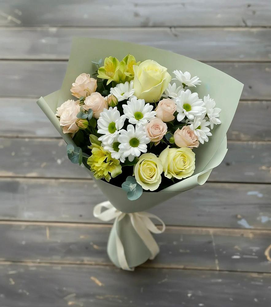 Букет цветов из: Альстромерии, Розы и Хризантемы в Вырубово
