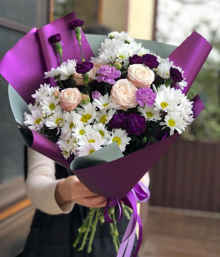 Букет цветов из: Хризантемы, Гвоздики и Розы в Вырубово