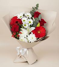 Букет цветов из:  Розы, Хризантемы, Герберы и Лилии в Вырубово