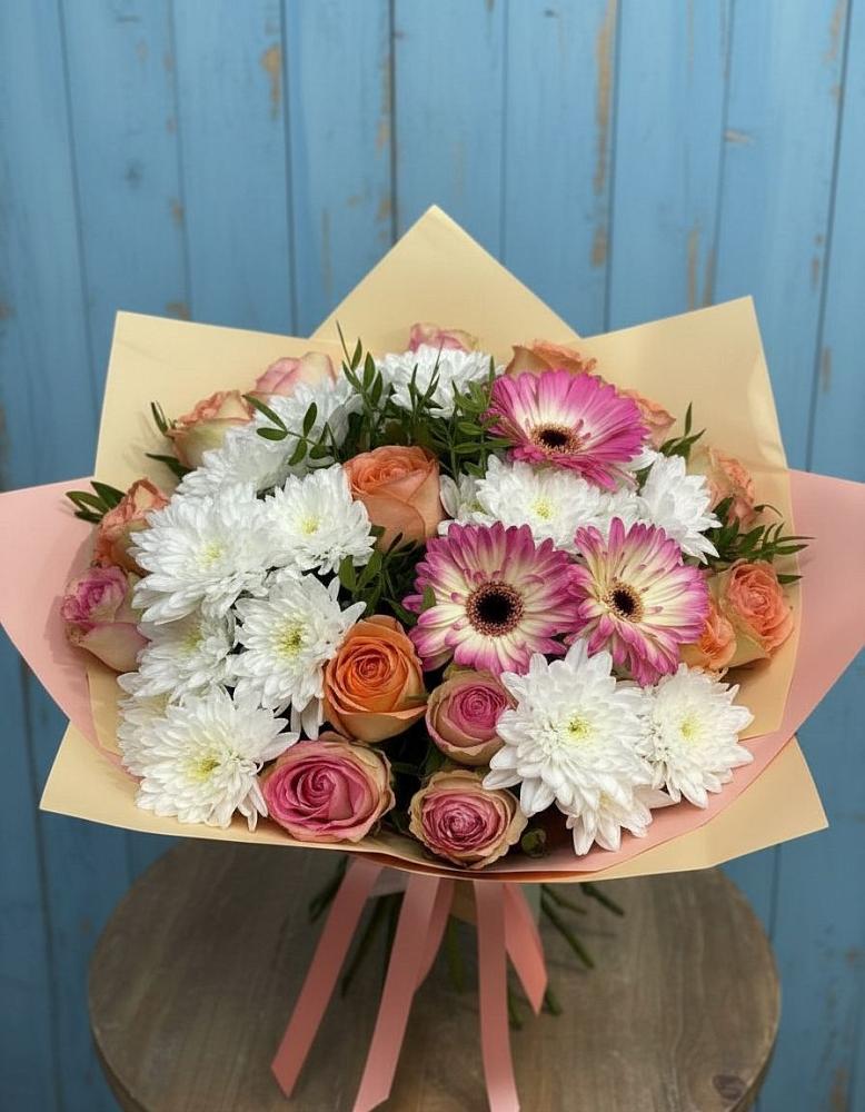 Букет цветов из: Розы, Герберы и Хризантемы в Вырубово