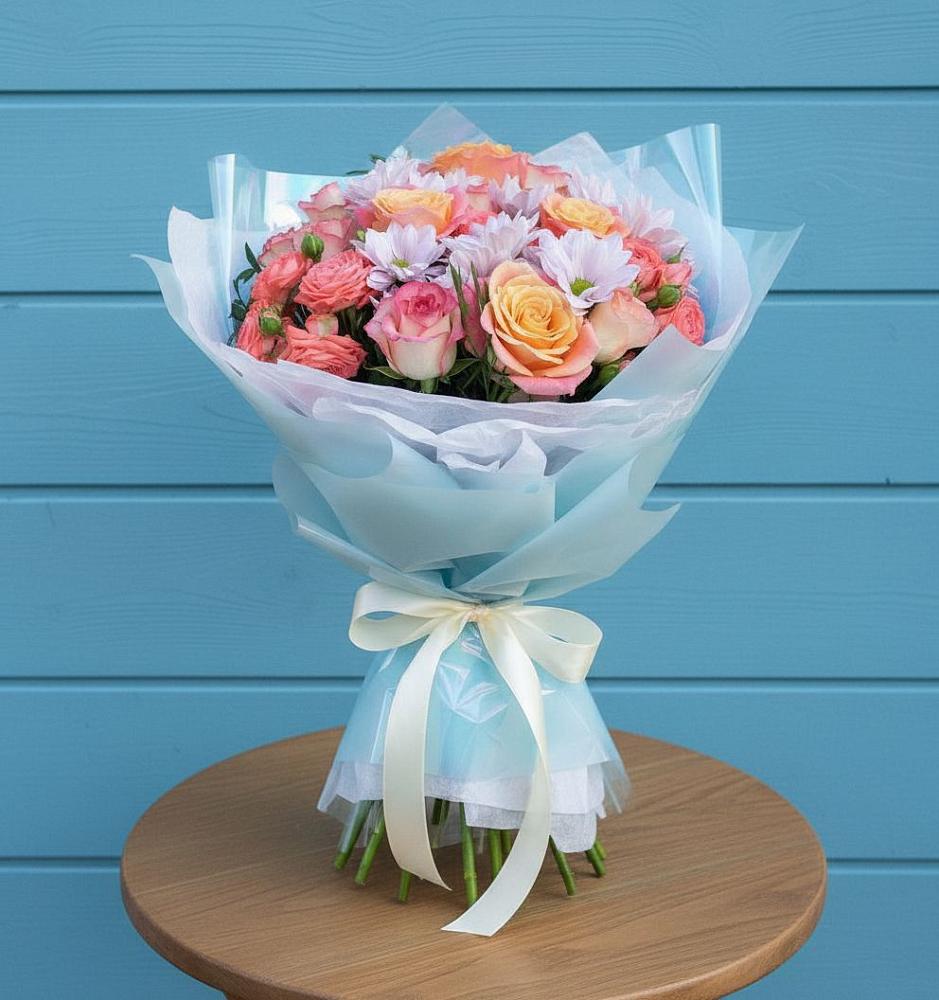 Букет цветов из: Хризантемы и Розы в Вырубово